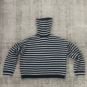 Abercrombie and Fitch Navy Blue and White Striped Turtleneck Sweater